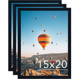 JCJMY 15x20 Picture Frame Set of 3 Black for Wall Hanging, Wall Mounting Horizontally or Vertically, 15 x 20 Wall Gallery Poster Photo Frame with Shatter Resistant Plexiglass, 3 Pack,Black