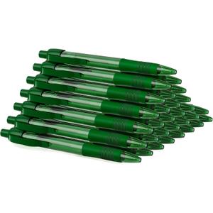 deegtran Pens Bulk, 30 Pack No Bleed Green Ink Click Pens with Soft Grip, Wholesale Retractable Ballpoint Pens for Office School, Medium Point Smooth 1.0MM