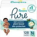 Pampers Pure Protection Baby Diapers, Size 0 (10 lbs ), 128 Count, Up to 100% Leakproof, Premium Plant-based Skin Protection, Hypoallergenic Soft Diapers (Newborn)