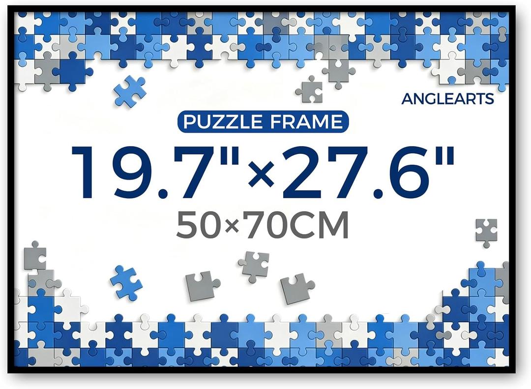 19.7x27.6 Puzzle Frame for 50x70cm Jigsaw Puzzles, Black Aluminum Picture Frame with Plexiglass Front, Horizontal & Vertical Wall Mounting Display