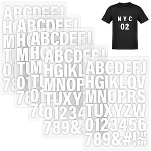 5 Sheets White Iron on Letters and Numbers for Fabric, 245 Pieces Heat Transfer Letters 2 Inch Iron on Vinyl Letters with PU A to Z, and 0-9 Iron on Numbers for DIY Printing Clothing Jersey T-Shirts