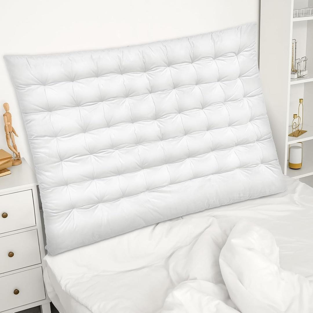 Threehoney College Dorm Headboard Twin XL Velvet Ultra Thick Cushion Tufted Headboard with Wall Hooks for College Dorm Room Bed Decor, 39.25" x 34" x 3.15"(White)