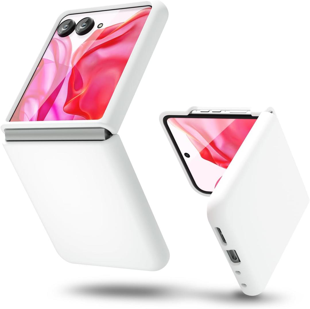 oakxco for Motorola Moto Razr Plus 2024/2025 Phone Case Liquid Silicone, Cute Thin Slim Grip Soft Rubber Gel for Women Men, Smooth Matte TPU Plain Color Girly Simple Case with Camera Cover, White