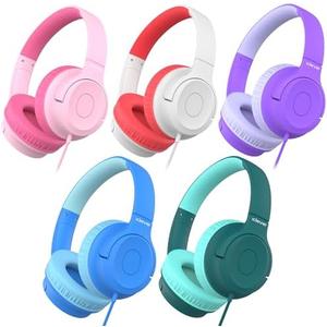 iClever Upgraded Kids Headphones for School Bulk 5Pack, Foldable & Swivel Design, 85dBA Safe Volume, Tangle-Free Cord, HD Stereo, 3.5mm Jack for Students/Classroom/Tablets/Laptops