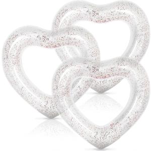Whaline 3Pcs Inflatable Heart Pool Float Swim Heart Shaped Pool Rings Float Loungers Tube for Summer Swimming Pool Beach Bachelorette Party