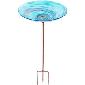VCUTEKA Outdoor BirdBath Glass Bird Bath Garden Bird Feeder with Metal Stake