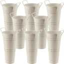 8 Pack 9 Inch Tall Galvanized Flower Bucket, Beige Farmhouse French Flower Bucket with Handle, Rustic Vintage Metal Vases for Flower, Centerpieces, Floral Wedding Arrangements