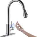 OWOFAN Touchless Kitchen Faucet with Pull Down Sprayer LED Light Single Handle Kitchen Sink Faucet Motion Sensor Smart Hands-Free, Stainless Steel Brushed Nickel 1072SN