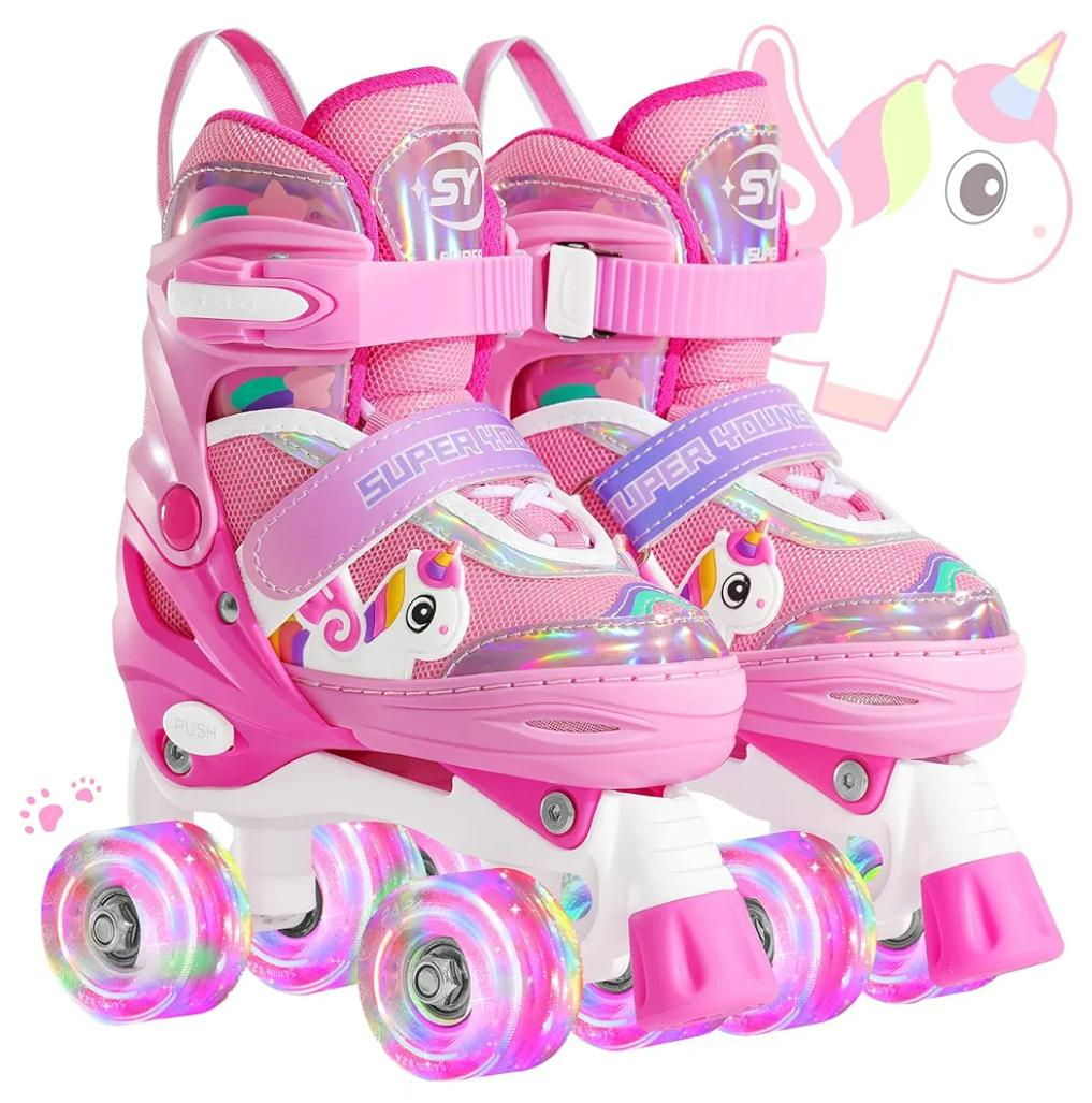 Adjustable Light Up Kids Unicorn Roller Skates for Girls Ages 4-6 5-8 8-12, Toddlers Beginner Cat RollerSkates