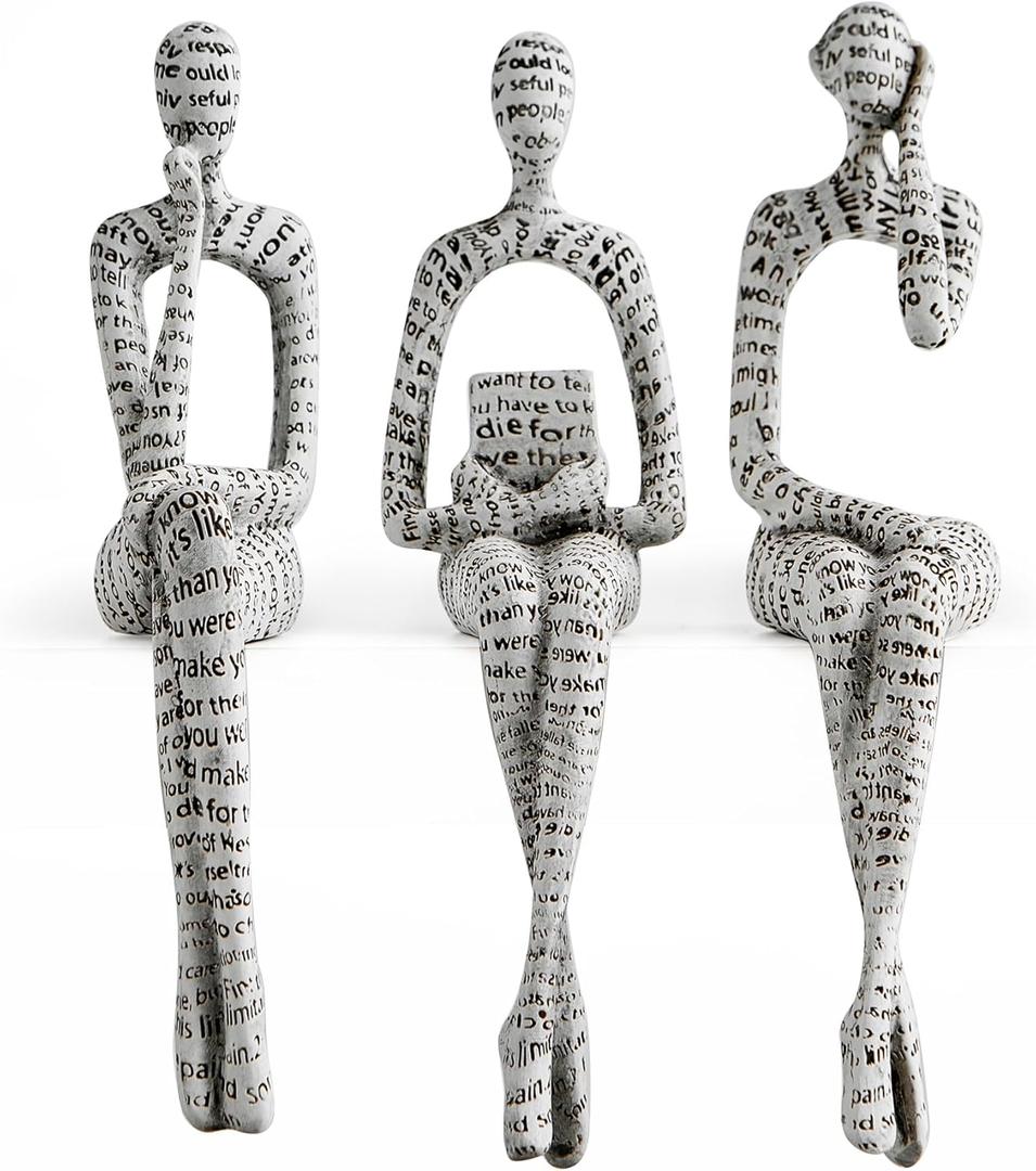FJS Thinker Sculpture Statue White Home Decor, Modern Abstract Art Figurines for Bookshelf Desk Office, Decorations for Living Room Accent, Gift for Book Lovers