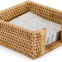 Sumnacon Napkin Holder,Square Rattan Napkin Holder Table Wicker Countertop,Cocktail Napkin Holders Rustic Napkin Holders for Kitchen Dining Table Counter Vintage Napkin Basket for Picnic Wedding Party (5.9 x 5.9 Inch/Cocktail, Honey Brown)
