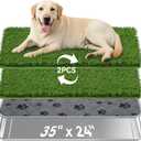 Dog Grass Pad with Tray Large, 35" x 24" Stainless Steel Dog Litter Box with 2 Premium Grass Pads & Reusable Pee Pad - Durable, Rust-Proof, Easy Clean Dog Toilet for Large Dogs Indoor Outdoor Use (Silver + Green)