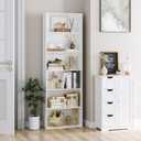 FOTOSOK 6-Tier Open Bookcase and Bookshelf, Freestanding Display Storage Shelves Tall Bookcase for Bedroom, Living Room and Office, White, 9.3"D x 23.6"W x 70.9"H