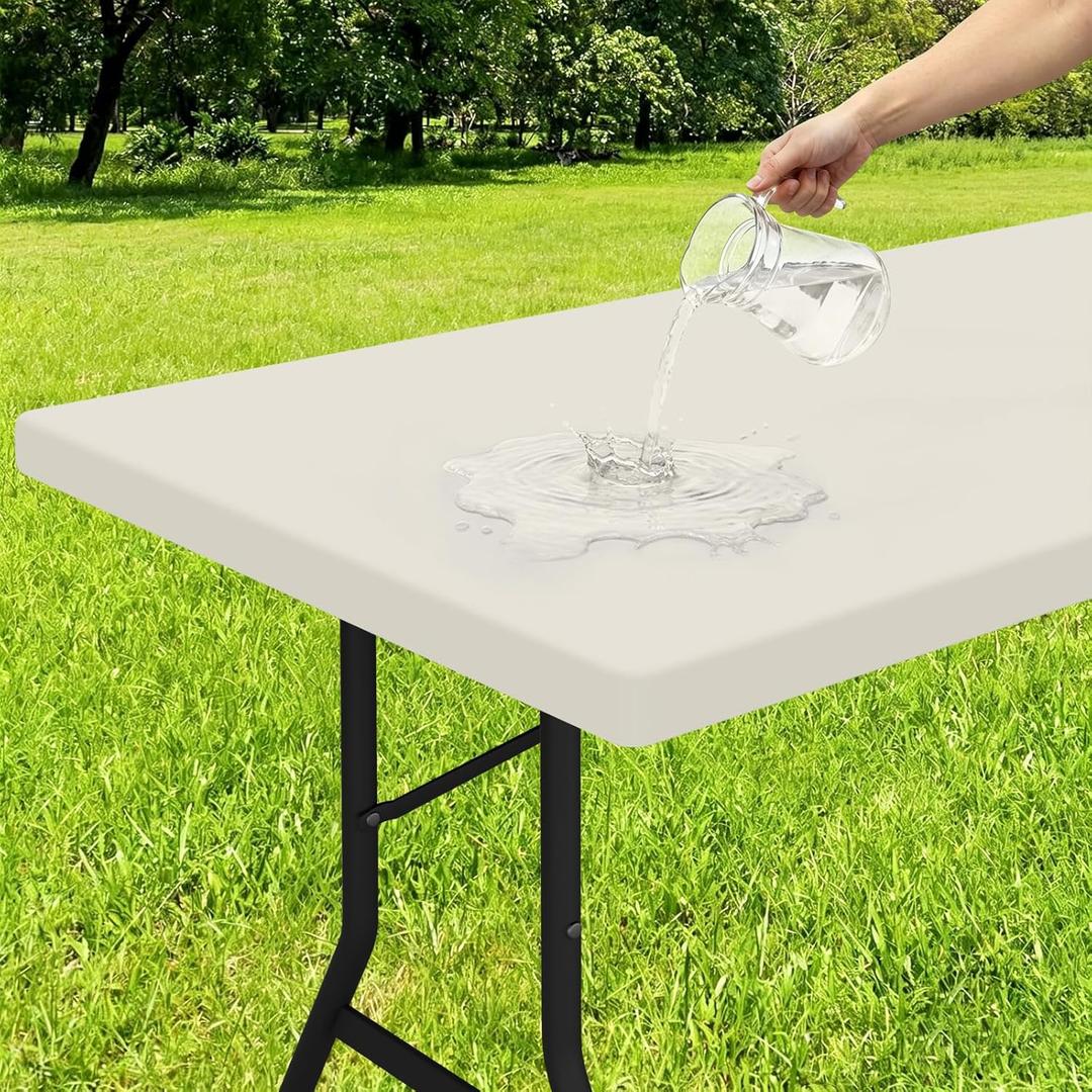 Smiry Rectangle Tablecloth, Elastic Fitted Flannel Backed Vinyl Tablecloths for 5ft Folding Tables, Waterproof Wipeable Table Covers for Indoor, Outdoor, Picnic and Camping (Beige, 30"x60")