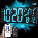 XREXS 17.2" Large Digital Wall Clock Bluetooth Sync Time, Precise Atomic Clocks with Remote Control, Adjustable Dimmer Grandfather Clock, Temperature Clock for Bedroom, Desk Alarm Clock for Teens