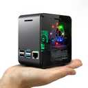 ElectroCookie Raspberry Pi 4 Case, Aluminum Mini Tower Case with Cooling Fan and Color Changing Ambient Light (Matte Black & Dark Gray)