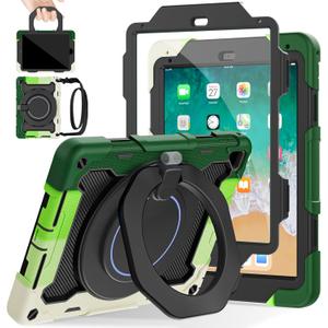 ROISKIN iPad 6th 5th Generation Case 9.7 Inch, Pro 9.7, Air 2 with 360 Kickstand Hand Strap [Screen Protector, 15ft Drop Protection]Heavy Duty Air 2 /Pro 9.7 / iPad 6th 5th Gen Case for Kids Women Men (Black+green)