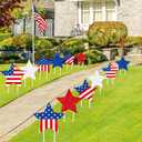 Whaline 12Pcs 4th of July Star Yard Signs with 24Pcs Patriotic Stakes Red White Blue Stars and Stripes Yard Decorations for 250th Anniversary Independence Day Memorial Day Garden Lawn Outdoor Decor