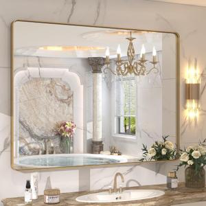 44x36 Inch Gold Framed Mirror for Bathroom
Brushed Gold Brass Frame, Rectangle Gold Vanity Mirror for Wall, Shatterproof, Anti-Rust, Hangs Horizontally or Vertically