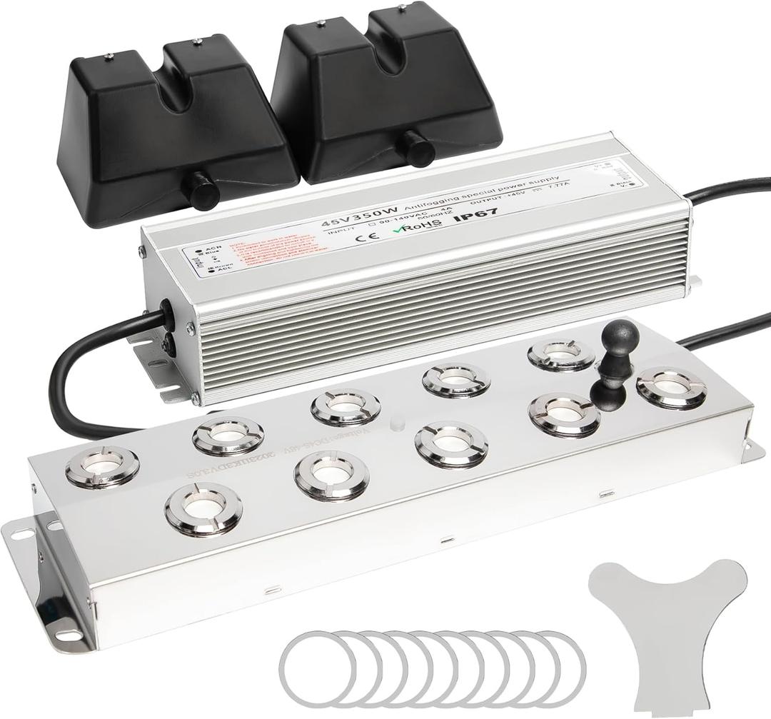 Upgrade Ultrasonic Fogger 10 Head, Ultrasonic Mist Maker with Float, 7000ml/H Mist Maker Fogger w/ 350W Waterproof Power Supply, Perfect for Pond, Greenhouse, Rockery, Halloween Decoration