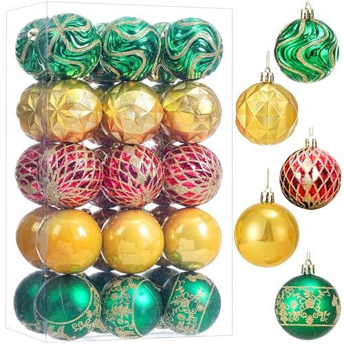30ct Christmas Ball Ornaments Shatterproof Christmas Hanging Tree Decorative Balls for Party Holiday Wedding Decor Green Gold Red, 2.36",60mm