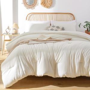 ROSGONIA Oversized King Comforter Ivory, 3pcs(1 Boho Comforter & 2 Pillowcases) Soft Lightweight Oversized King Size Comforter Sets All Season Bedding