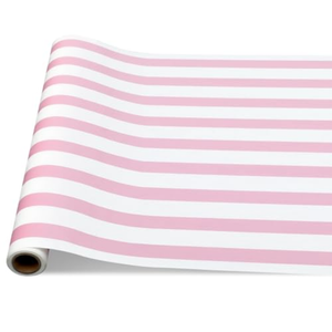 AmazingSpark Pink Striped Paper Table Runner Roll  25' Long x 16 Wide Disposable Paper Striped Table Runner for Birthday Wedding Carnival Christmas Party Kitchen Dining Tabletop Decoration