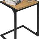 MyGift 24 Inch Tall Rustic Burnt Natural Wood C Shaped End Table with Industrial Matte Black Metal Frame, Slide Under Couch TV Tray for Food Coffee Laptop