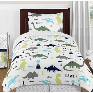 Nesker Comforter Set Toddler Size, Blue Dino 4 Pcs Bedding for Kids Teens, Dinosaur Bed Sheet with Pillowcase & Sham