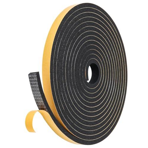 Weather Stripping Door Seal Strip (1/2 Inch X 1/4 Inch X 16Feet), Strong Adhesive, Lightproof, Soundproof, Weatherproof Foam Tape Insulation for Sliding Door, Front Door Frame, Windows- Black