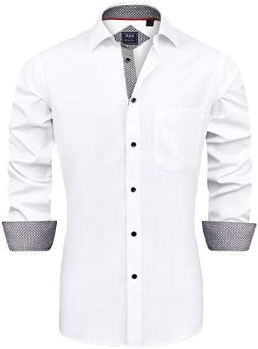 J.VER Men's Casual Long Sleeve Stretch Dress Shirt Wrinkle-Free Regular Fit Button Down Shirts, Size L