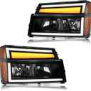 LED DRL Headlight, Headlights Assembly Kit Compatible with 2004-2012 Chevy Colorado/2004-2012 GMC Canyon Replacement Headlamp Black Housing Amber Reflector