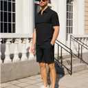 Uni Clau Men's Summer Outfits 2 Piece Quick Dry Sets Short Sleeve Shirt and Shorts Vacation Quarter Zip Polo Shirt for Men (Black, XXL)