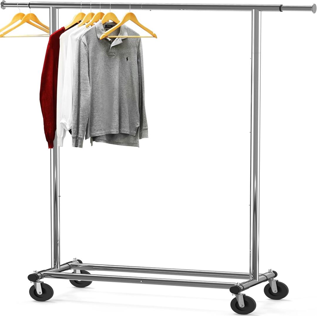 Simple Houseware Heavy Duty Clothing Garment Rack, Holds Up to 150 lbs, 42 to 67 Inches Extendable Rod, Chrome