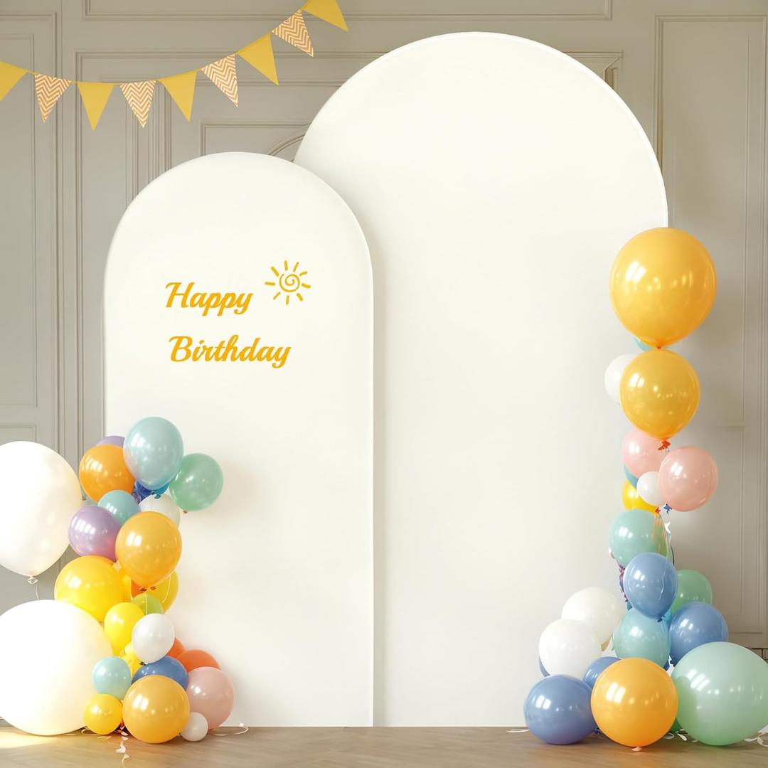 Beige Arch Backdrop Covers - 7.2FT, 6FT Spandex Fitted Wedding Arch Stand Covers Round Top Chiara Arch Backdrop Cover for Wedding Birthday Party Decoration