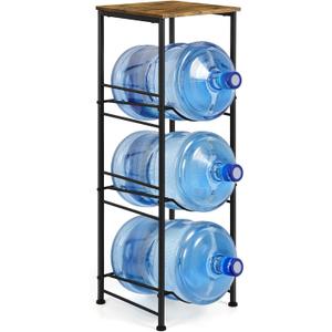 OYEAL 5 Gallon Water Bottle Jug Holder 3-Tier Water Bottle Holder Organizer with Top Shelf, Heavy Duty Water Dispenser Stand Rack for Kitchen Living Room Office, Rustic Brown