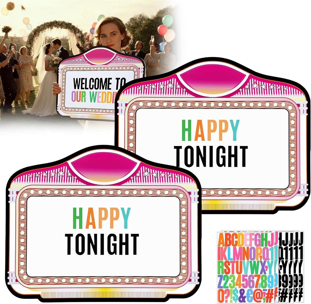 2 Pack Wedding Bottle Service Sign with Letter Stickers, Double-Sided 22''x17'' Nightclub Bridal Entrance Props, Bottle Service Signs for Wedding Bar Bachelor Party (Pink), 17.3" x 21.4"