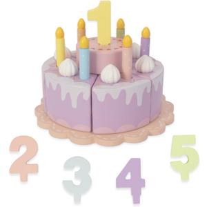 Pretend Play Food for Toddlers 2-5,Wooden Birthday Fake Cake with Candles and Numbers,Tea Party Learning Kitchen Gift Toys for Boys Girls (Cream Cake)