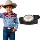 SUOSDEY Kids Western Belt for Boys Girls,Toddler Youth Cowboy Cowgirl Genuine Leather Belt with Longhorn Bull Buckle (Fit Waist Size 26"-29", 04-black(silver Buckle))