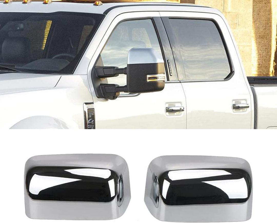 AUCERAMIC Mirror Cover Caps Fit for 2008-2016 Ford F-250 F-350 F-450 F-550 Super Duty, 2PCS Half Chrome Mirror Caps