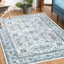 4x6 Area Rugs Washable Boho Rug, Non Slip Carpet for Living Room, Boho Vintage Design Rug, Foldable Soft Low-Pile Rug, Blue/Floral (6' x 4' (Rectangular))