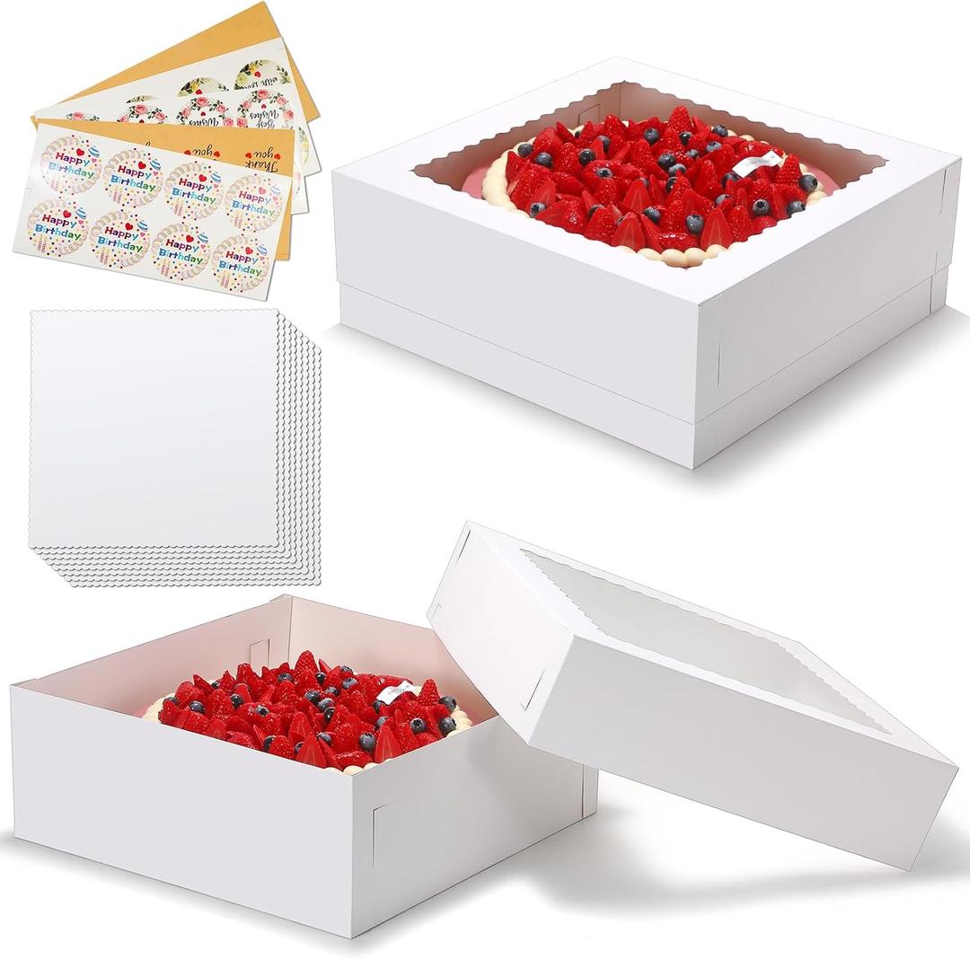 COTOPHER 16 Pcs 16x16x6 In Sheet Cake Boxes, Bakery Boxes with Window, 16x16x6in-8 pack