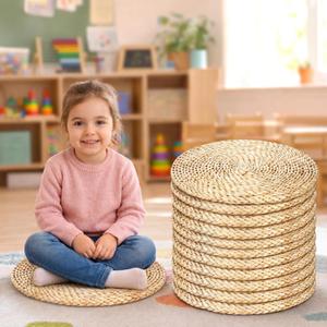 8 Pcs 16 Inch Straw Floor Cushions Classroom Large Pillow Seating Meditation Floor Pillow Boho Natural Woven Seat Cushion Japanese Tatami Cushion for Classroom Home Group Activity