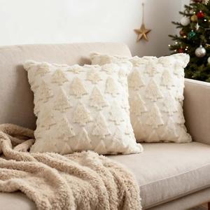 ONFAON Christmas Decorations -Christmas Pillow Covers 18 x 18 Inches Set of 2,Soft Plush Faux Fur Wool Beige Xmas Tree Throw Pillow Cases Winter Holiday Decor for Sofa Living Room