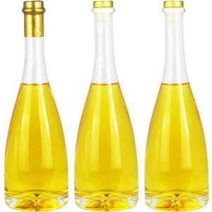 MAYPINK Clear Glass Bottles 25 oz - 750 ml Set of 3 for Hot Sauce Oil Jam Lemonade Whisky Wine Beverages Oils Kombucha Kefir Vinegar Beer with T top Caps with Airtight and Leak Proof Shrink Film
