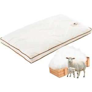 YOUR MOON Soft Natural Wool Pillow Queen Size, Flat & Thin Wool Pillow for Sleeping, Soft Breathable Cotton Cover, Low-Loft Bed Pillows for Stomach and Back Sleepers(Off White)
