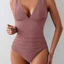 Eomenie One Piece Swimsuit for Women Tummy Control Plunge V Neck Bathing Suit Slimming Wide Straps Swimwear (Pink, XL)