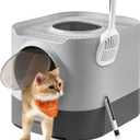 Feandrea Cat Litter Box with Lid, XL Enclosed Litter Box with Slide-Out Tray, Scoop, Brush, Anti-Tracking, for Cats of Different Sizes, Dove Gray and Slat Gray UPPT002B01