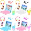 20 Pieces Dollhouse Accessories Doll Travel Accessories Mini Laptop Computer Phone Toy Miniature Glasses Headset Drink Toys Plastic Doll Accessories for Dolls (Cute Style)