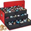 HOLDN STORAGE Christmas Ornament Storage Box with Dividers, Holds Up to 72 Ornaments (4 Inches), Large Organizer with 3 Stackable Trays - Red